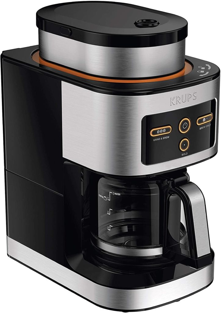 2. KRUPS KM550D50 Personal Café Grind Drip Maker Coffee Grinder (4 cups, Silver)