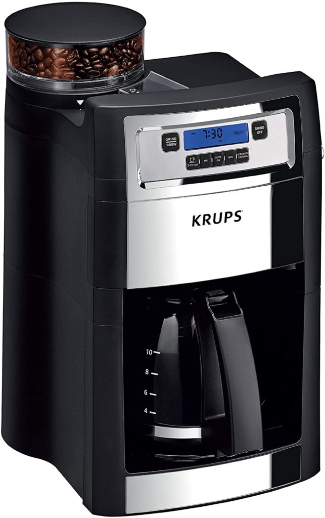 4. KRUPS Grind and Brew Auto-Start Maker with Builtin Burr Coffee Grinder (10-Cups, Black)