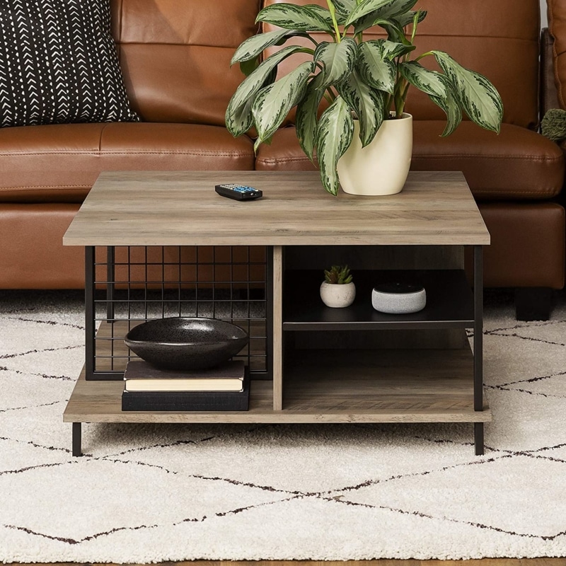 1. WALKER EDISON Metal and Wood Square Coffee Table 