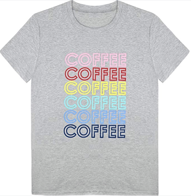 1. Colorful Printing Coffee Words FLOYU T-shirt for Women 