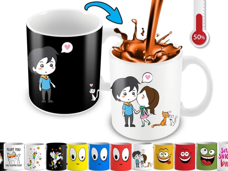 13. Heat Changing Mug With Lovely Cartoon Couples And Cute Cats  