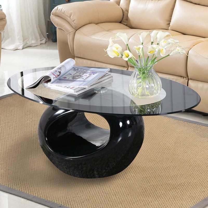 13. Mecor Glass Coffee Table with Round Base