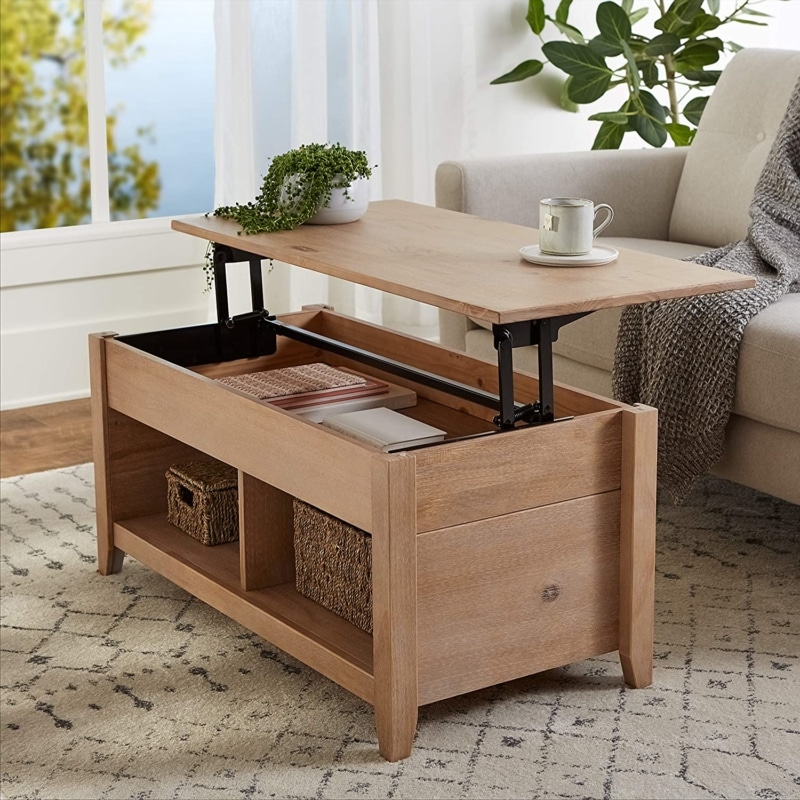 2. Amazon Basics Lift-Top Storage Coffee Table, Natural