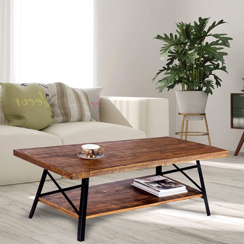 2. Olee Sleep Vintage Cocktail Wood Coffee Table (Rustic Brown) 