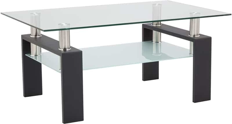 4. Depointer Life Glass Coffee Table with Metal Legs 
