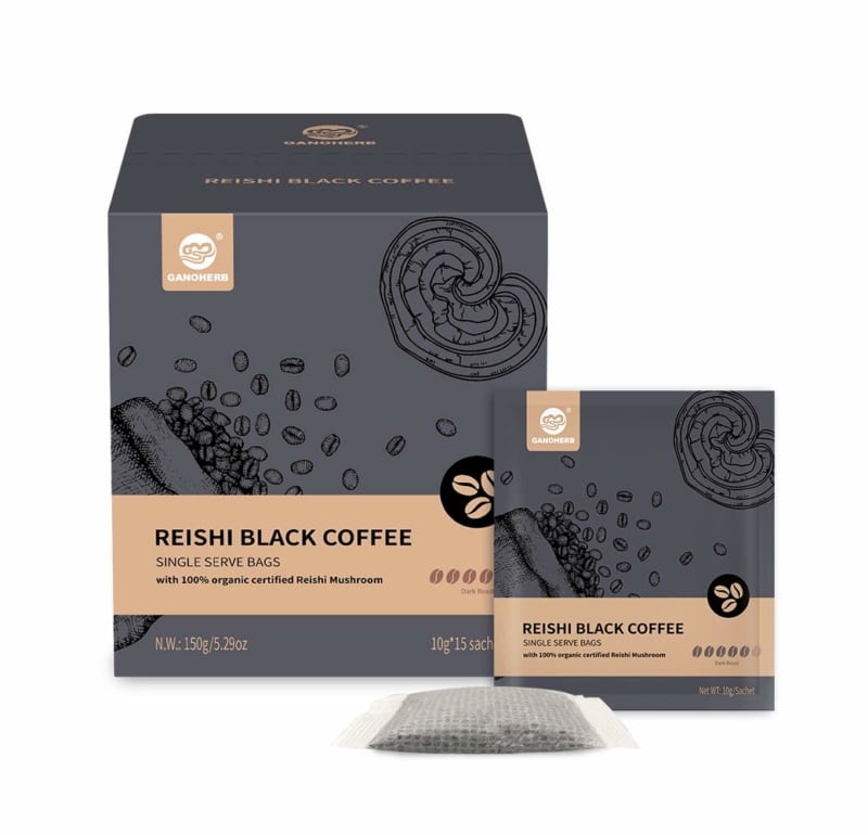 4. GANOHERB Reishi Black Single-Serve Steeped Coffee Bag 