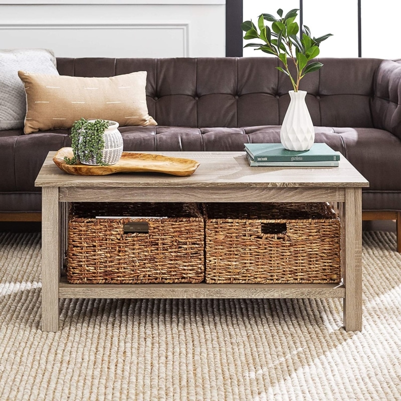 6. Walker Edison Alayna Mission Style Two Tier Coffee Table  