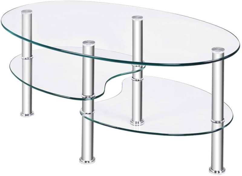 7. Tangkula Oval Glass Coffee Table Plus Double Glass Boards 