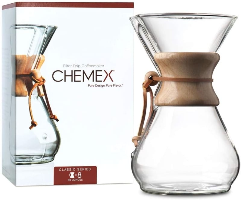 9. CHEMEX Pour-Over Glass Coffeemaker - Classic Series - 8-Cup - Exclusive Packaging