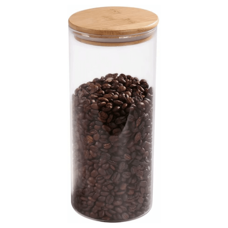 5. Round Glass 77-Life Coffee Canister with Bamboo Airtight Top Covering 
