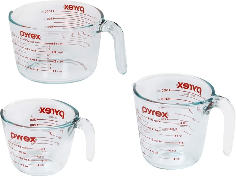  3. Pyrex Glass Measuring Cup Set (3-Piece, Microwave and Oven Safe)