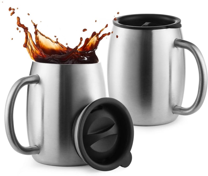 1. Laxinis Stainless Steel Coffee Mugs with Spill Resistant Lids