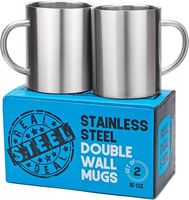6. Real Deal Stainless Steel Double Wall Mugs 