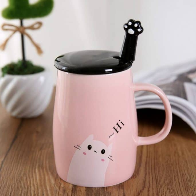 8. Angelice Home Pink Cute Cat Mug