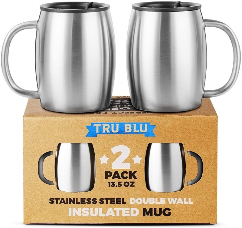 8. Tru Blu Stainless Steel Coffee Mug with Lids 