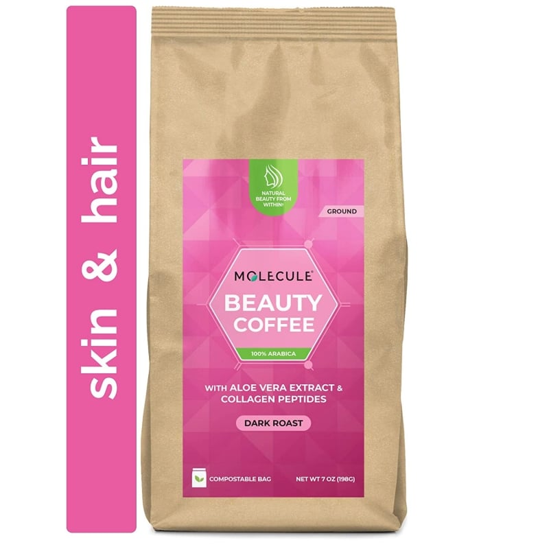 2. Beauty Ground Coffee by Molecule, Dark Roast, Single Origin, Arabica with Aloe Vera Extract & Collagen Peptides
