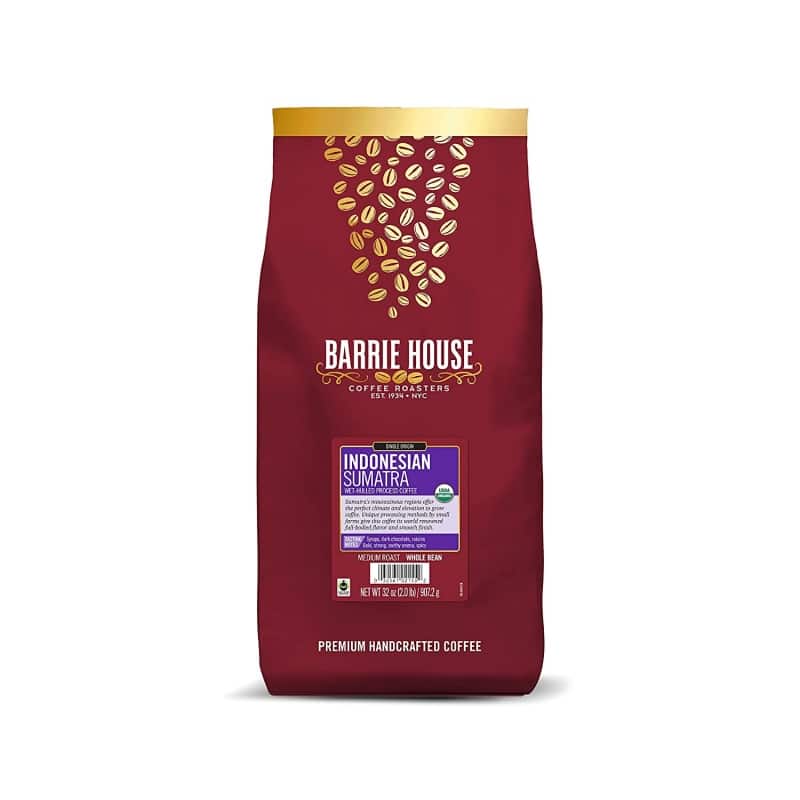 10.Barrie House Indonesian Sumatra Single Origin Whole Bean Coffee  