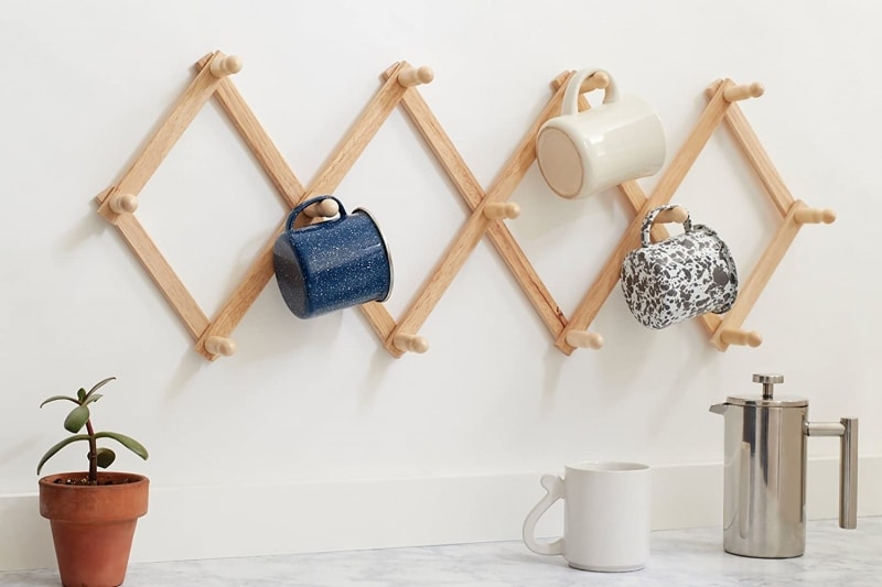 2. Fox Run Expanding Beechwood Coffee Mug Wall Rack