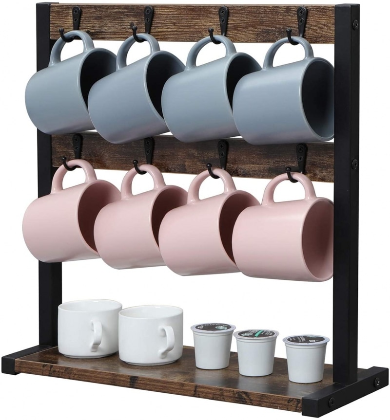 12. Oropy Vintage Dark Brown Mug Rack 