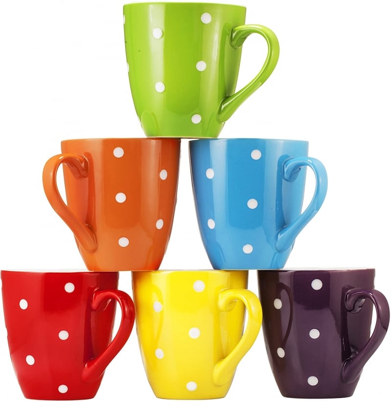 14. Colorful Bruntmor Mugs Set with Polka Dots 