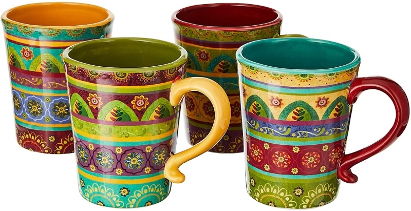 17. Flower Certified International Tunisian Mugs Set of 4 