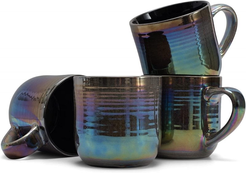 2. Shiny Rainbow Stoneware Elanze Designs Coffee Mugs Set