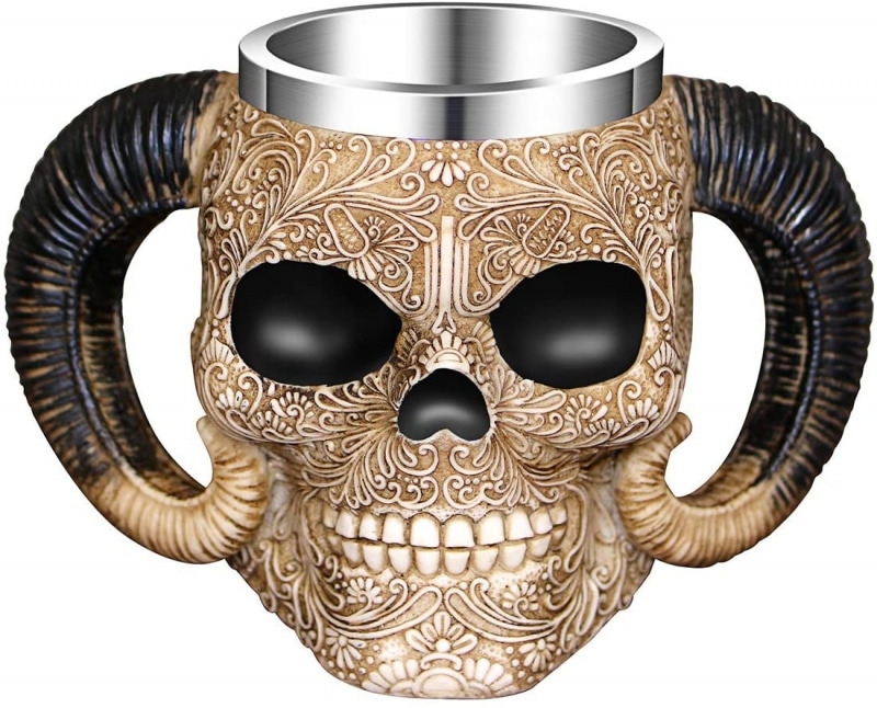 1. Stainless Steel Double Handle Horn Skull Mug