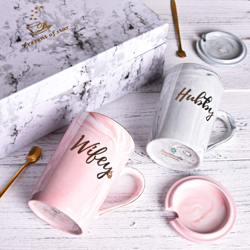 5. Bosmarlin Couples Wifey and Hubby Coffee Mug Set