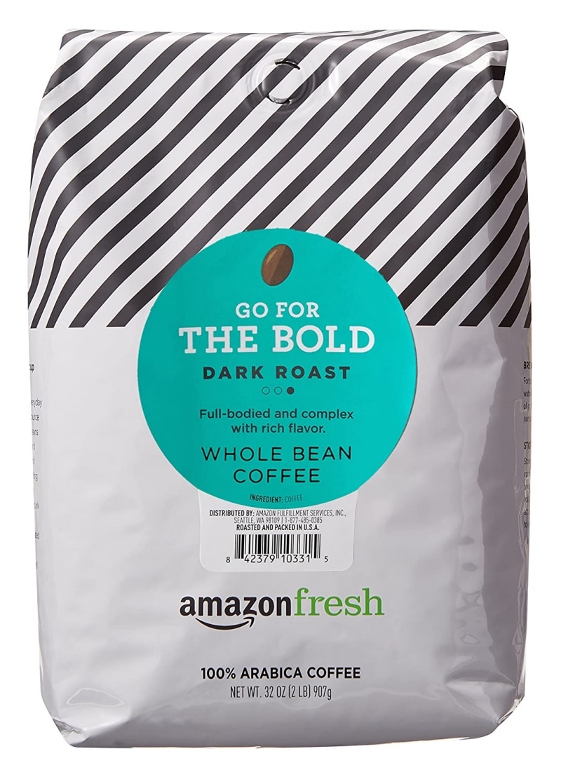 8.  Amazon Fresh Dark Roasted Whole Bean Coffee 