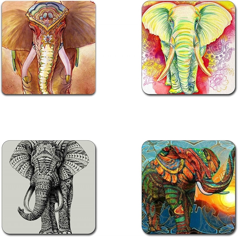 3. QJ CMJ Elephant Pattern Square Coaster Set