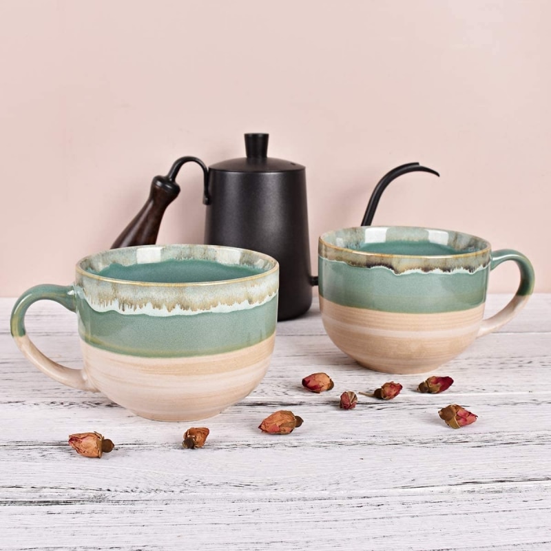 9. Bosmarlin Large Stoneware Coffee Mug Set of 2