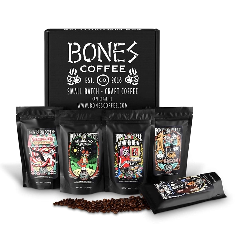3. Bones Coffee Favorite Flavors Sample Pack, Flavored Ground Coffee Beans Sampler Gift Box Set 