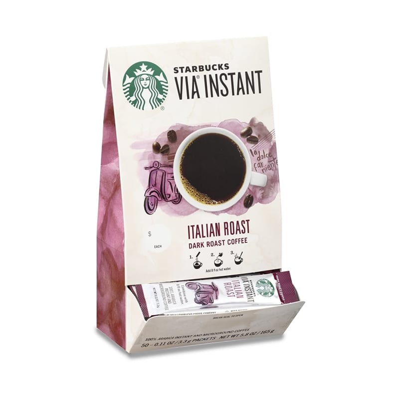 1. Starbucks VIA Instant Coffee Dark Roast Packets 