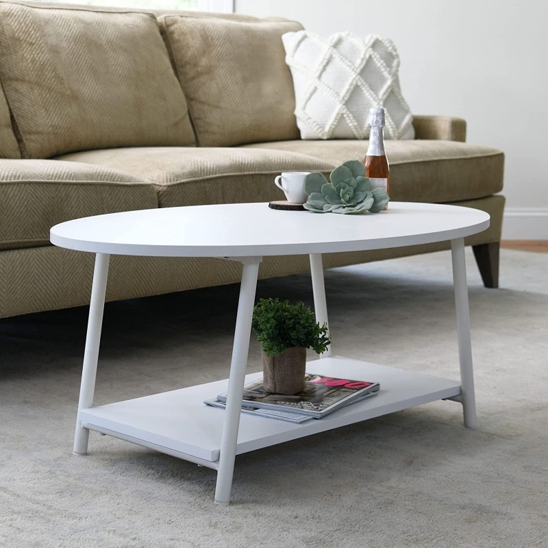 1. Household Essential White Oval Coffee Table 