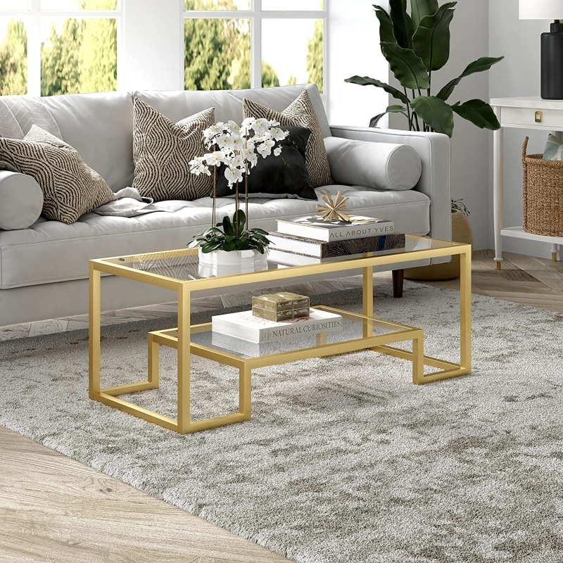 4. Henn & Hart Modern Geometric-Inspired Glass Coffee Table