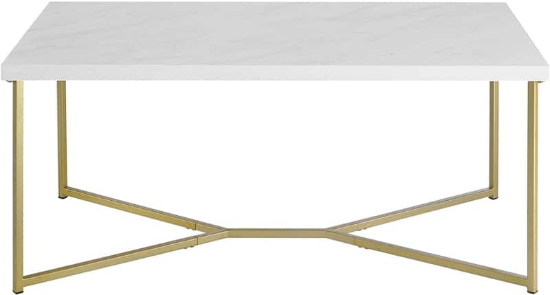 4. Walker Edison Mid Century Modern Marble Gold Rectangle Coffee Table Living Room