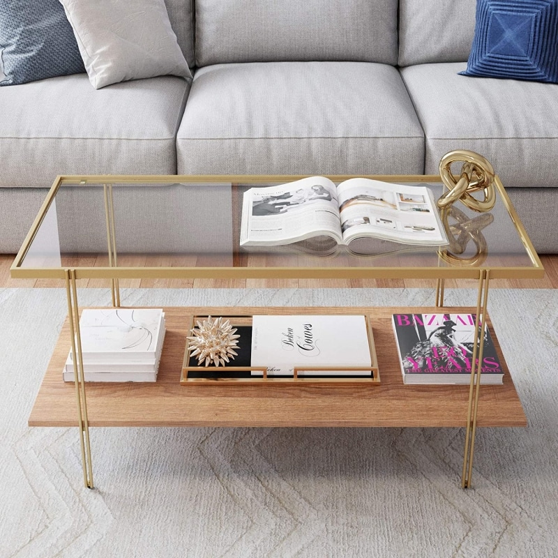 5. Nathan James Asher Mid-Century Rectangle Coffee Table Glass Top 