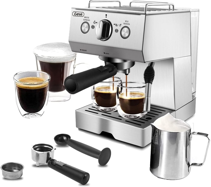 10. Gevi Classial Espresso Machine, semi-automated machine  