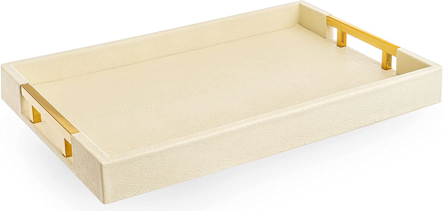 1. Cream Glossy Shagreen Tray Top Coffee Table 