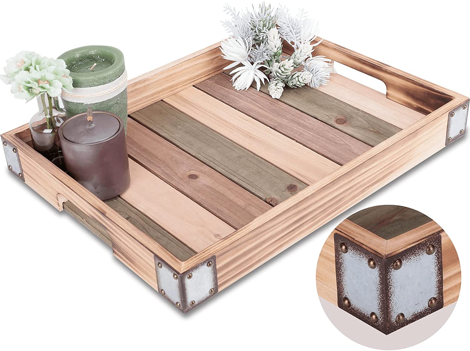 10. Wood Rustic Decorative Coffee Table Tray 