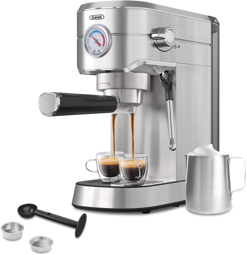 3. Gevi 20 Bar 2-in-1 Adjustable Espresso Machine with Milk Frother 