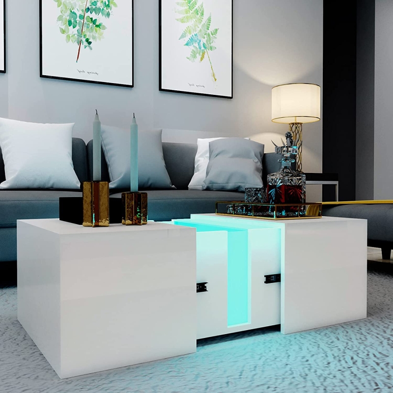 8. Modern Coffee Desk with Multi-Colors LED Light 